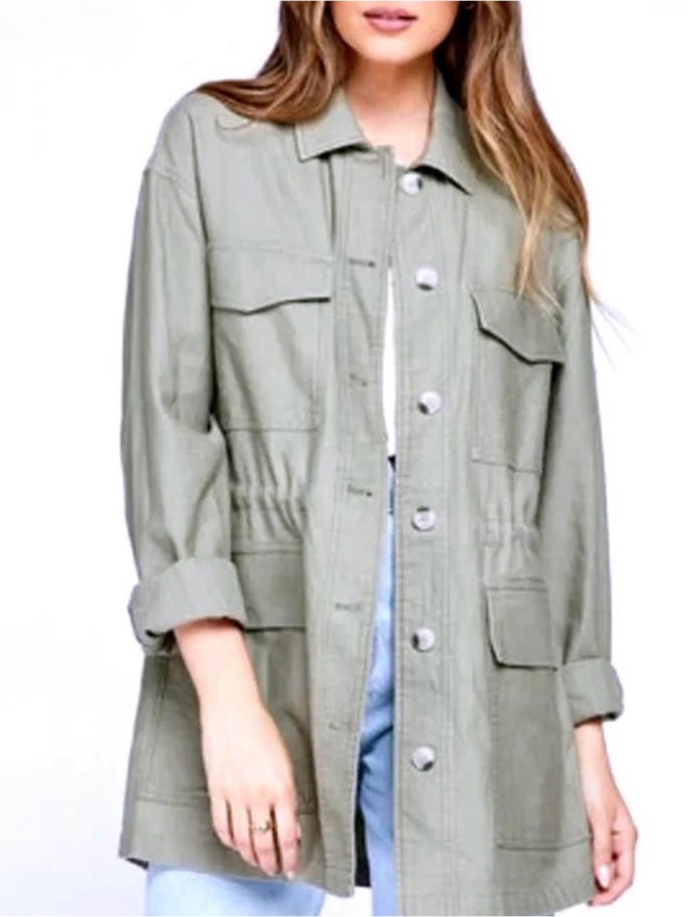 Gentle Fawn Light Olive Utility Jacket with Button Front